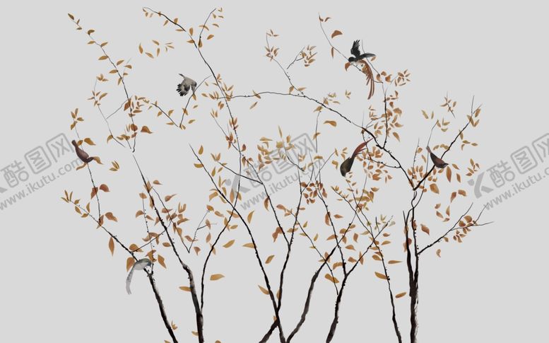 编号：16034110192041252061【酷图网】源文件下载-花鸟画小鸟背景墙