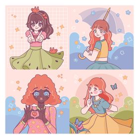 可爱少女创意插画