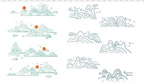 中国风山水线条矢量图图山水线条