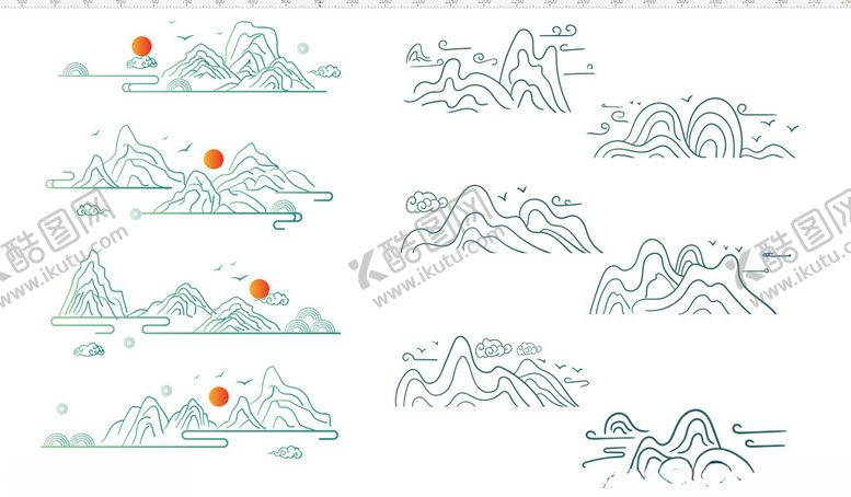 编号：18437304060156159826【酷图网】源文件下载-中国风山水线条矢量图图山水线条