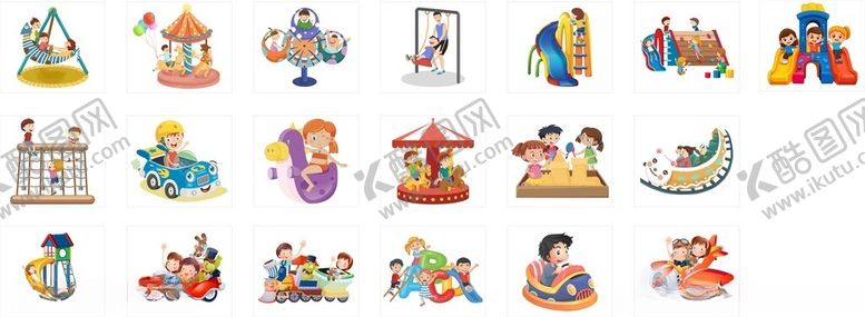 编号：16677411020759433406【酷图网】源文件下载-多样卡通人物游乐设施图案