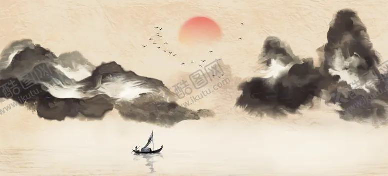 编号：31429605091742431654【酷图网】源文件下载-山水水墨复古插画背景海报素材