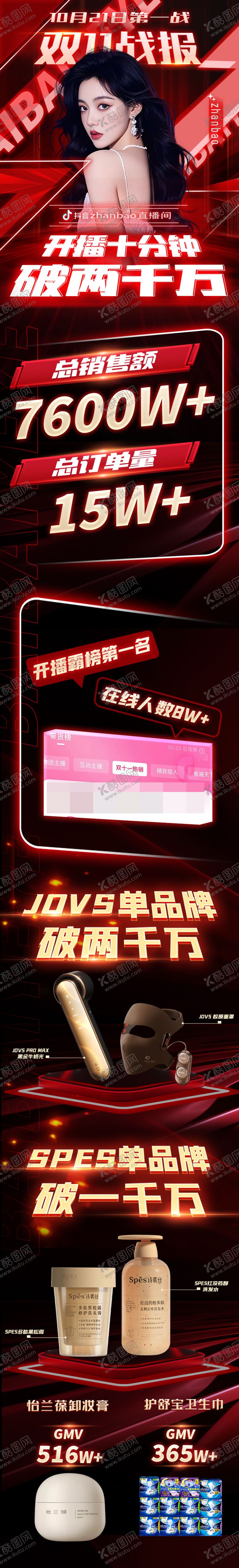 编号：91934406160252527664【酷图网】源文件下载-医美双11直播战报长图