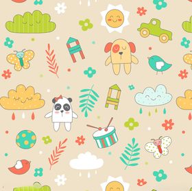 可爱卡通动物与元素图案