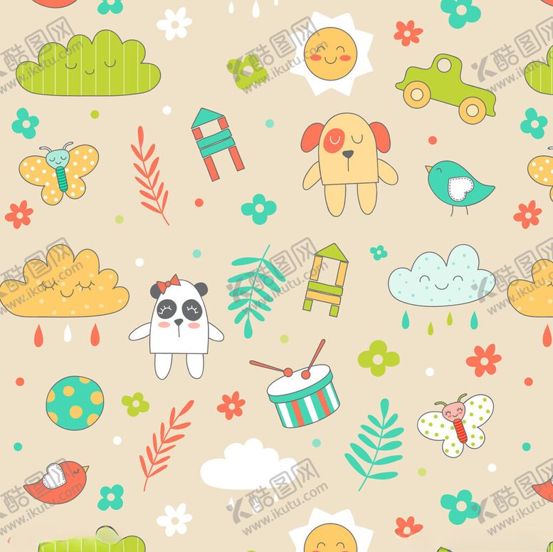 编号：22609604041733302833【酷图网】源文件下载-可爱卡通动物与元素图案