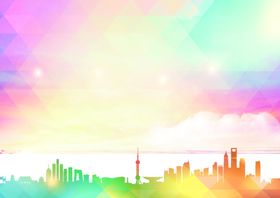 彩色几何城市插画背景