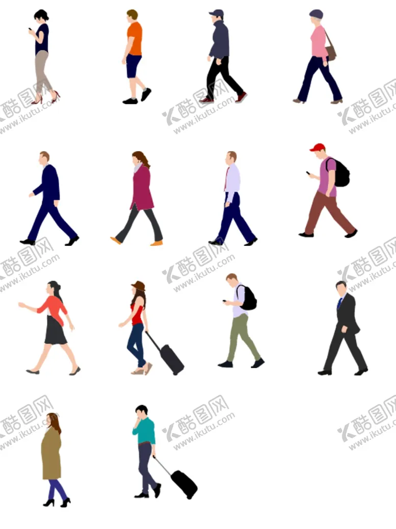 编号：14161012131941319871【酷图网】源文件下载-行走人物扁平风标签图标免扣