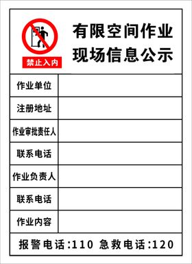 有限空间作业现场安全公示