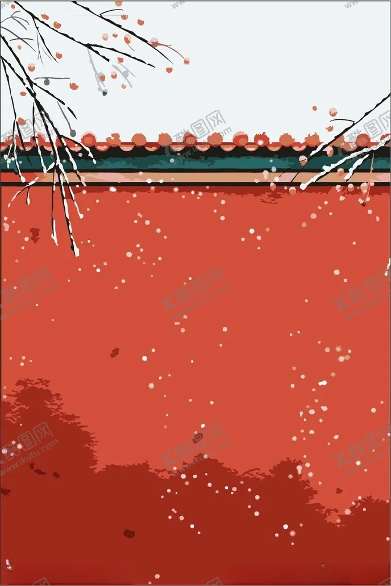 编号：31921302151515521624【酷图网】源文件下载-庭院飘雪古风水彩冬季背景