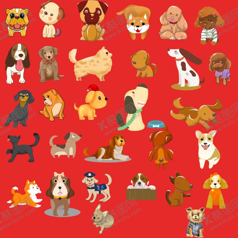 编号：33651110031421592349【酷图网】源文件下载-各种品种可爱卡通狗狗大集合