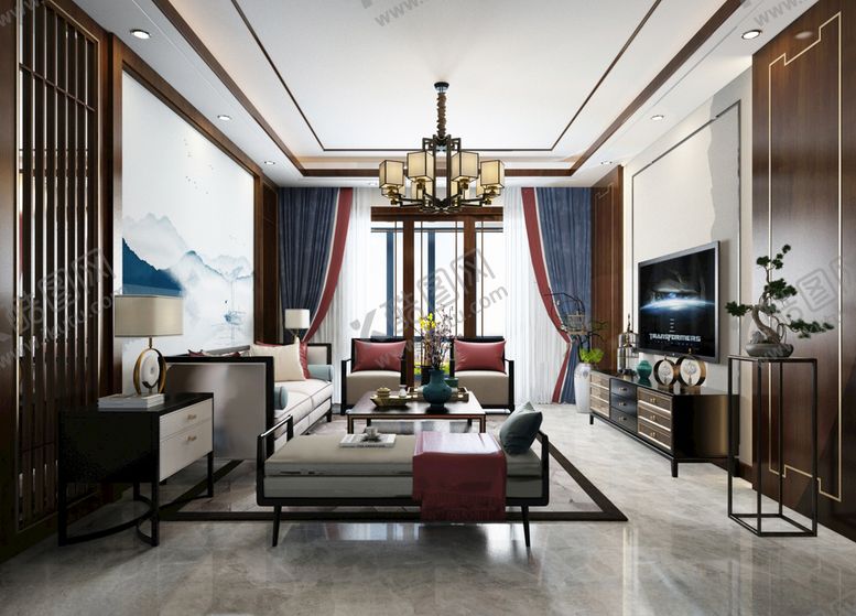 编号：63916810071310229464【酷图网】源文件下载-中式客厅3d模型