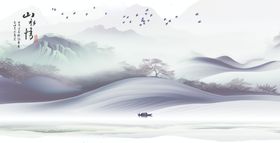 绿色古风山水背景