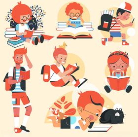 儿童多样阅读场景插画