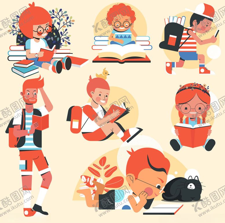 编号：92729804051729563360【酷图网】源文件下载-儿童多样阅读场景插画