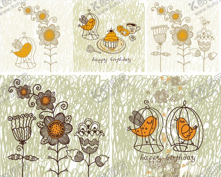 编号：98025810030823394664【酷图网】源文件下载-手绘花朵叶子装饰图案