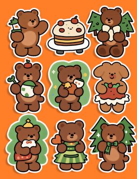 可爱小熊贴纸图案