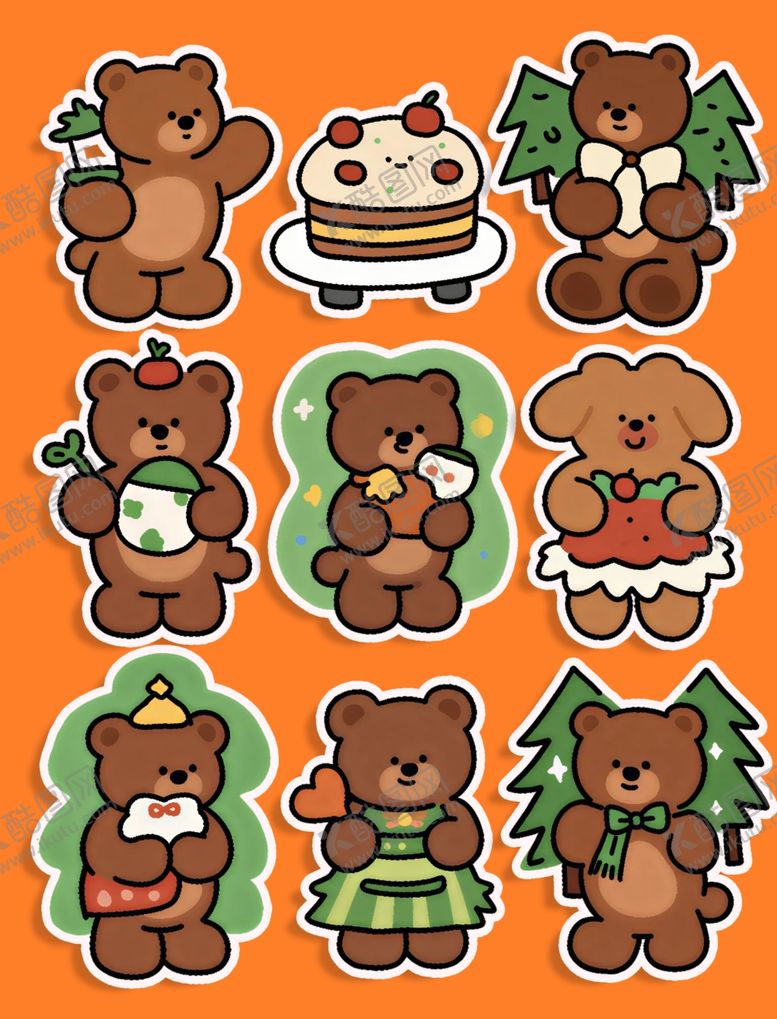 编号：96868304041527249863【酷图网】源文件下载-可爱小熊贴纸图案