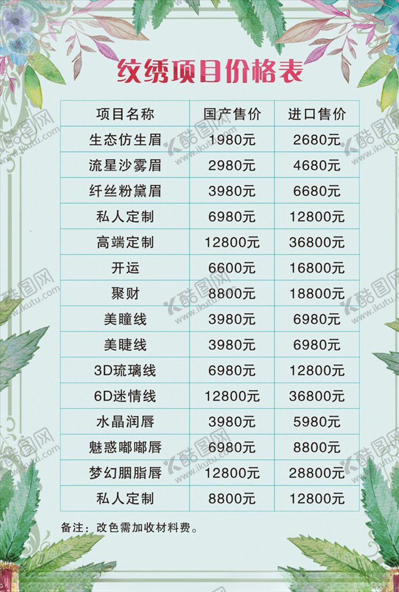 编号：58935710142022549789【酷图网】源文件下载-纹绣价格表