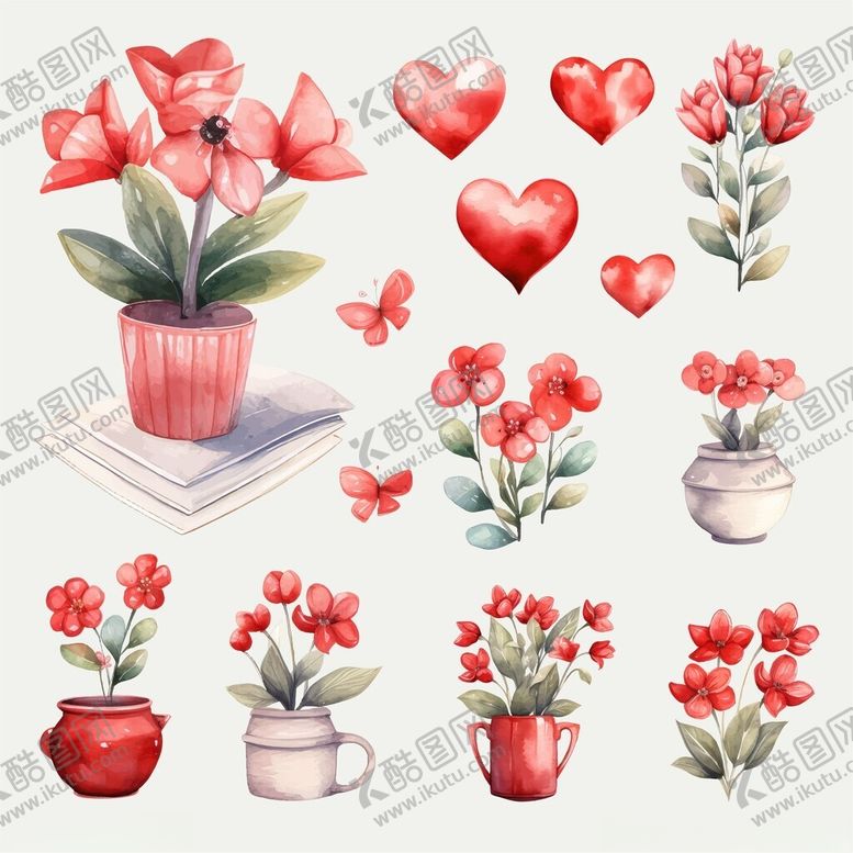 编号：55594811172022223733【酷图网】源文件下载-水彩风花卉爱心插画素材