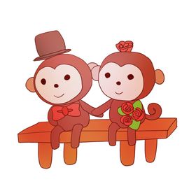 猴子情侣小动物插画