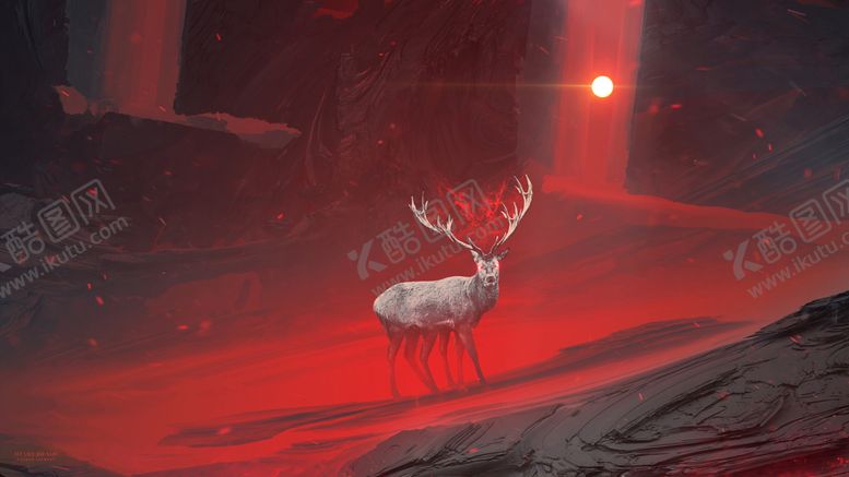 编号：70007809291034135558【酷图网】源文件下载-手绘背景墙手绘麋鹿