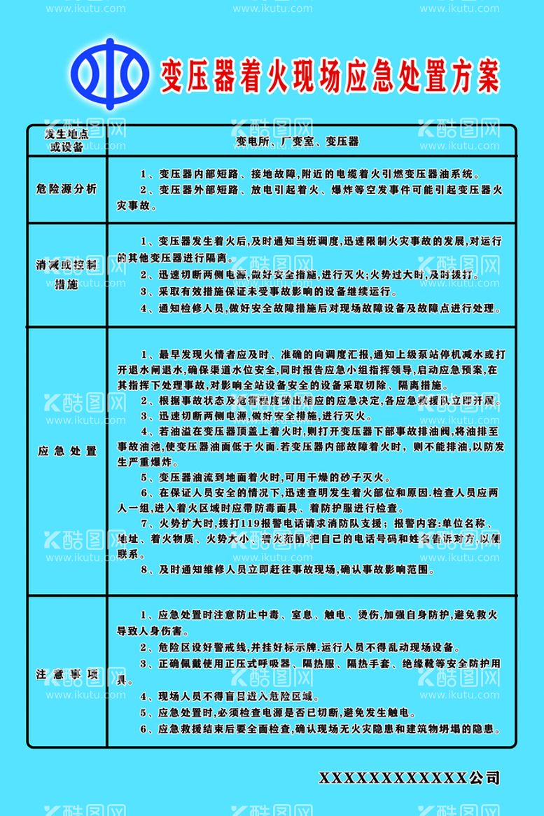 编号：11910411131932224945【酷图网】源文件下载-变压器着火现场应急处置方案