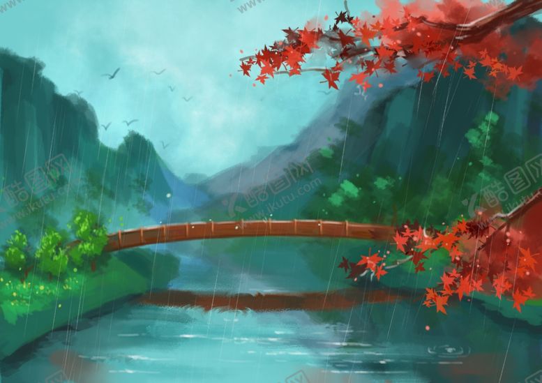 编号：34520209141528383714【酷图网】源文件下载-小桥流水国风古风清新插画背景