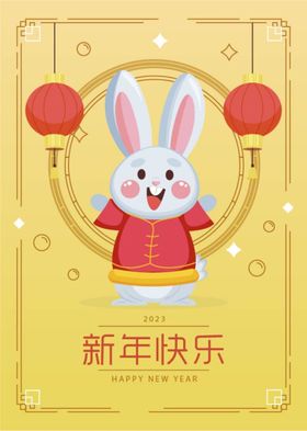 兔年海报新快乐卡通插图