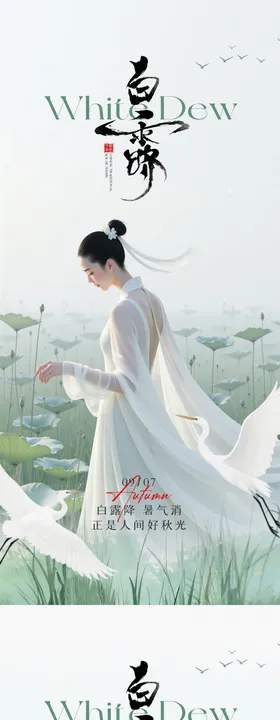 白露节气中式插画海报