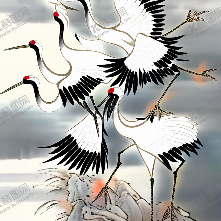 编号：47236501202353565752【酷图网】源文件下载-国画仙鹤