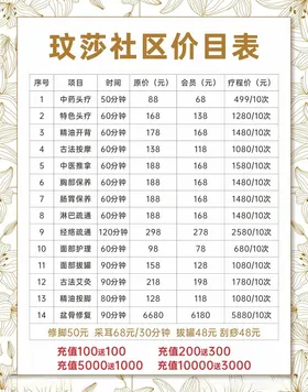 美容价目表素材养生花纹海报
