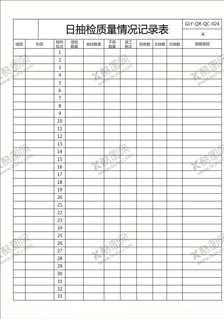 编号：25614106250647502151【酷图网】源文件下载-日抽检质量情况记录表