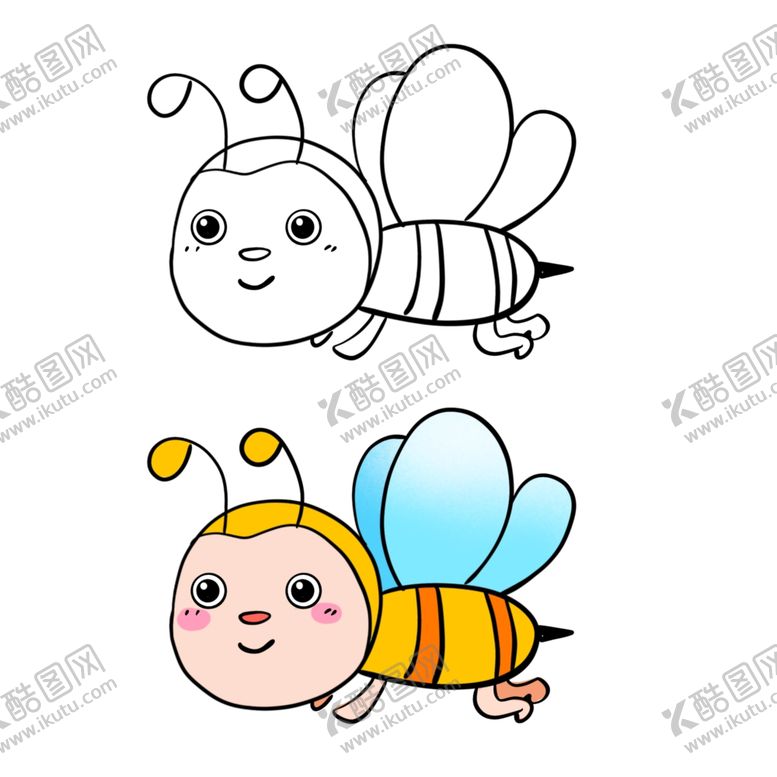 编号：51730605190741594364【酷图网】源文件下载-手绘卡通填色简笔画小蜜蜂