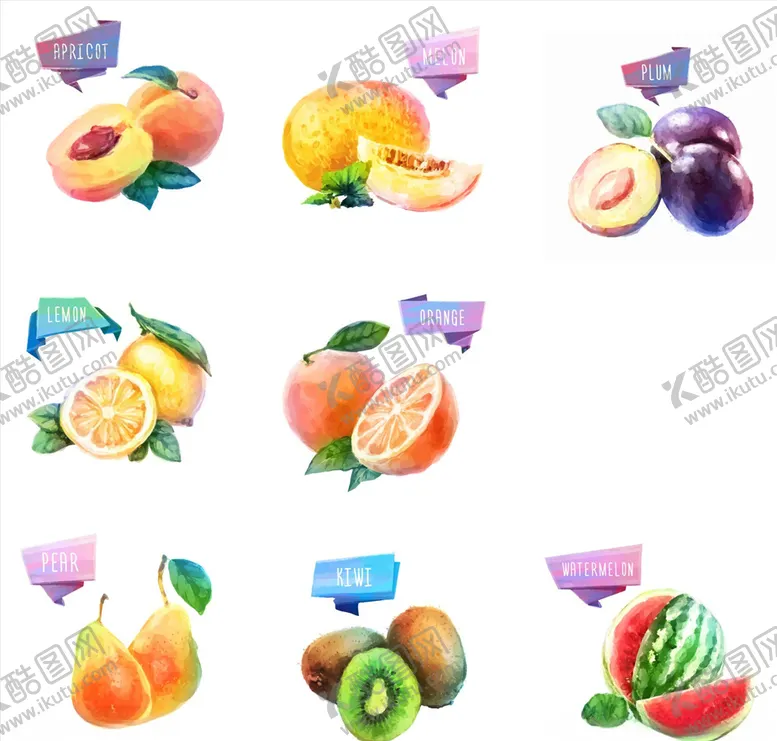 编号：84300707020019395246【酷图网】源文件下载-水彩水果