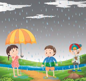卡通雨季儿童