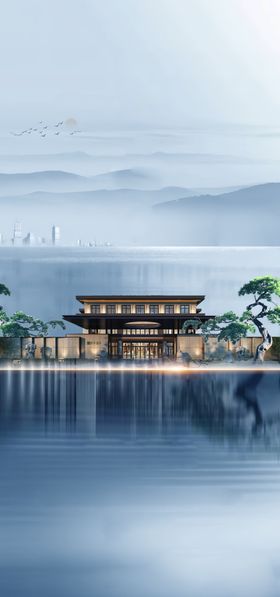 洋房新中式背景海报