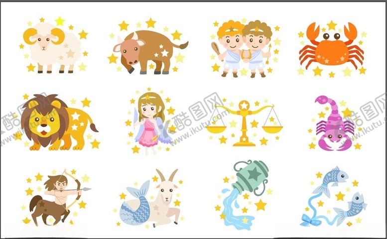 编号：32406806270956579588【酷图网】源文件下载-矢量手绘动漫十二星座图片
