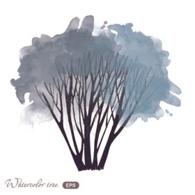 梦幻水彩植物树木插画