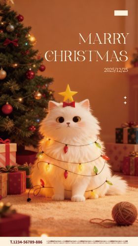 圣诞可通可爱猫猫温馨海报
