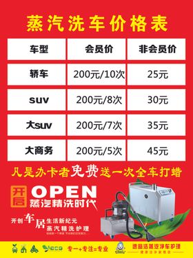 洗车价目表
