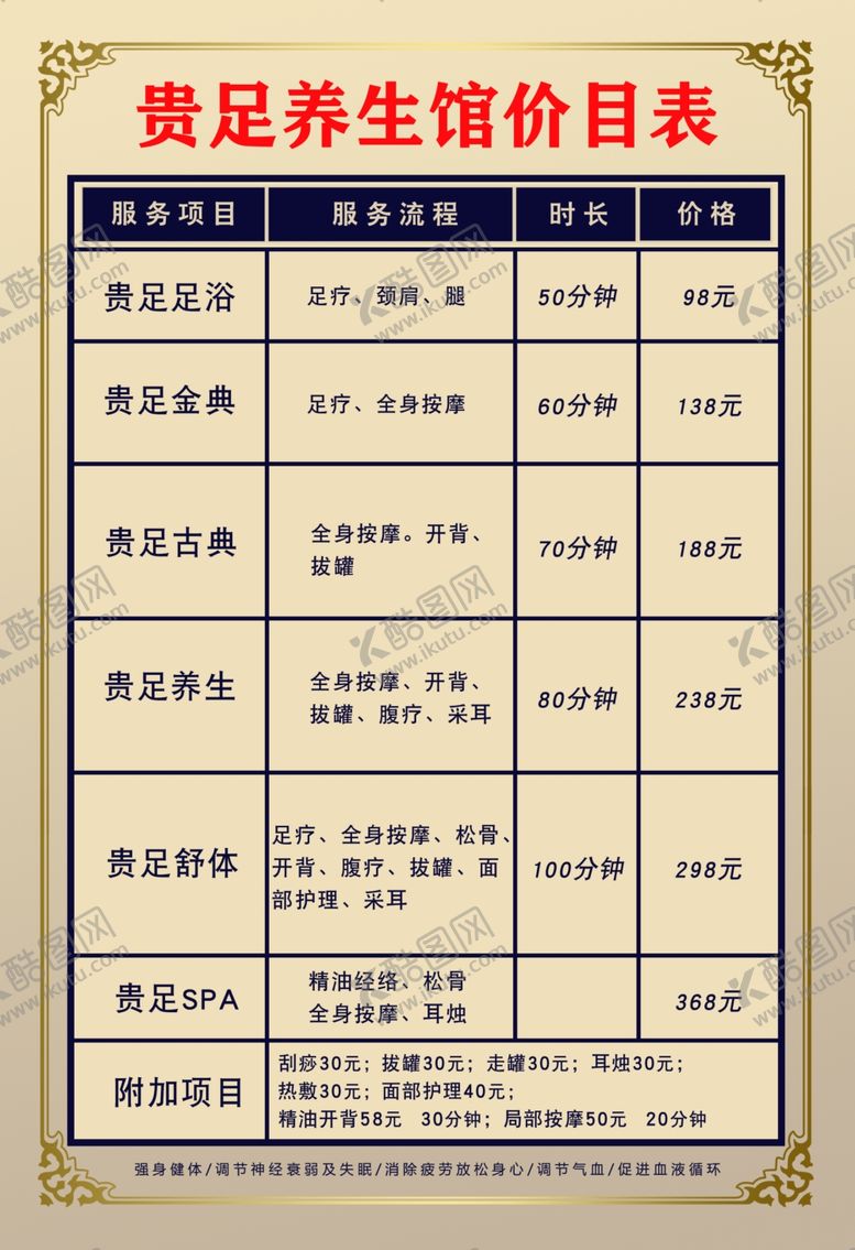编号：70372902050134185235【酷图网】源文件下载-足疗养生价格表