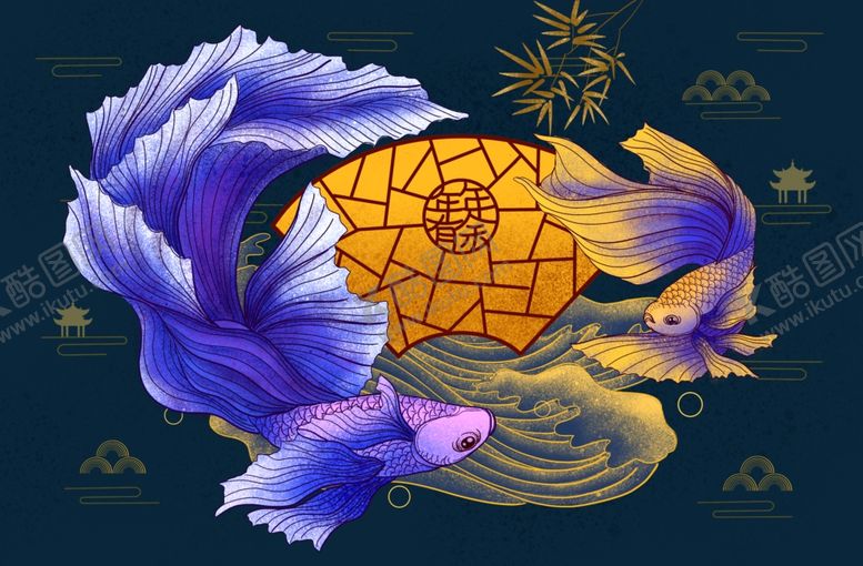 编号：21207009210245399851【酷图网】源文件下载-锦鲤龙鱼古风传统背景素材