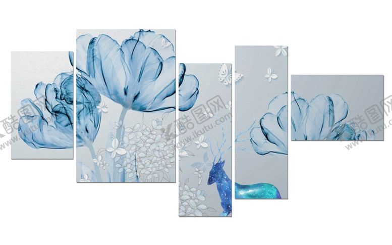 编号：97753009142303305552【酷图网】源文件下载-唯美花卉麋鹿装饰画