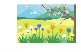 风景插画树踏青郊游植树节