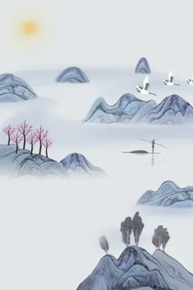 古风背景展板国画山水画展板山水画