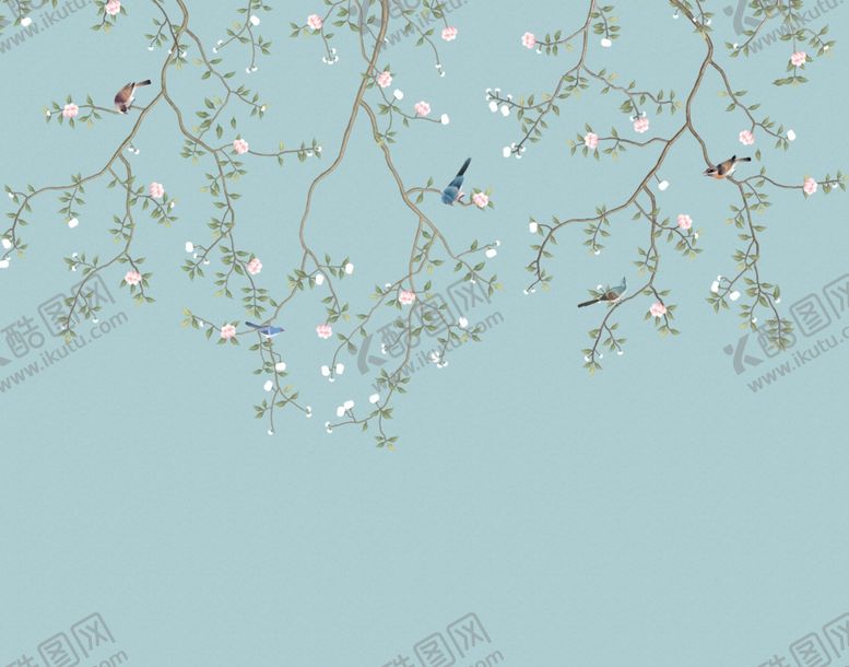 编号：80833209251543315659【酷图网】源文件下载-花鸟画背景墙