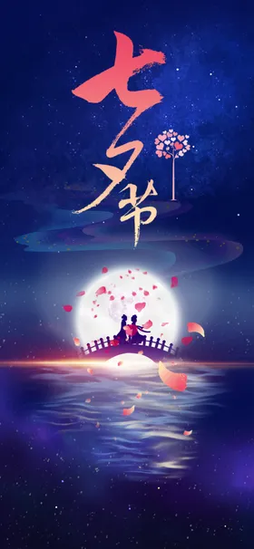 七夕星空背景节促销宣传单展板