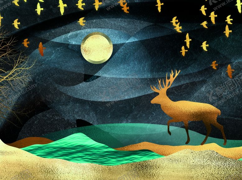 编号：57767209150621047016【酷图网】源文件下载-森林麋鹿装饰画