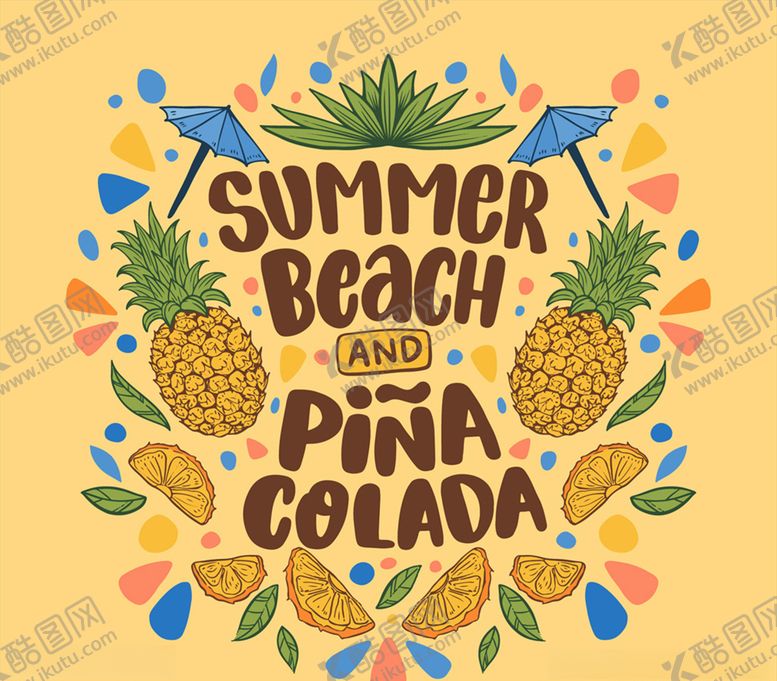 编号：49839809180020287133【酷图网】源文件下载-彩绘夏季沙滩菠萝艺术字