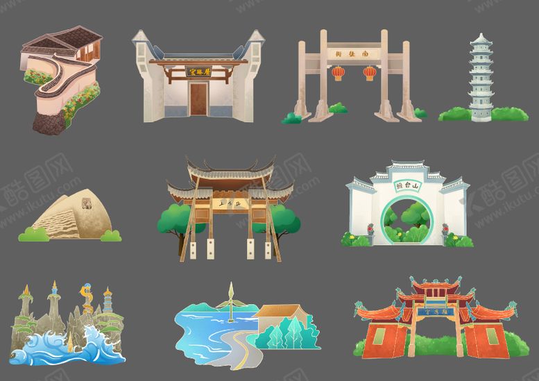 编号：14203706301133311317【酷图网】源文件下载-古建筑插画风景插画